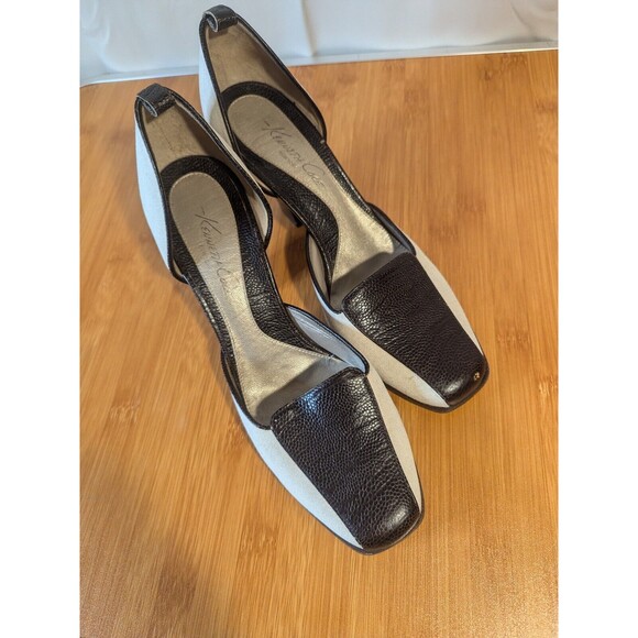 Y2K Kenneth Cole City Linen Heels SZ 9.5 Ivory Brown Leather Spectator [Y10] - Picture 9 of 9